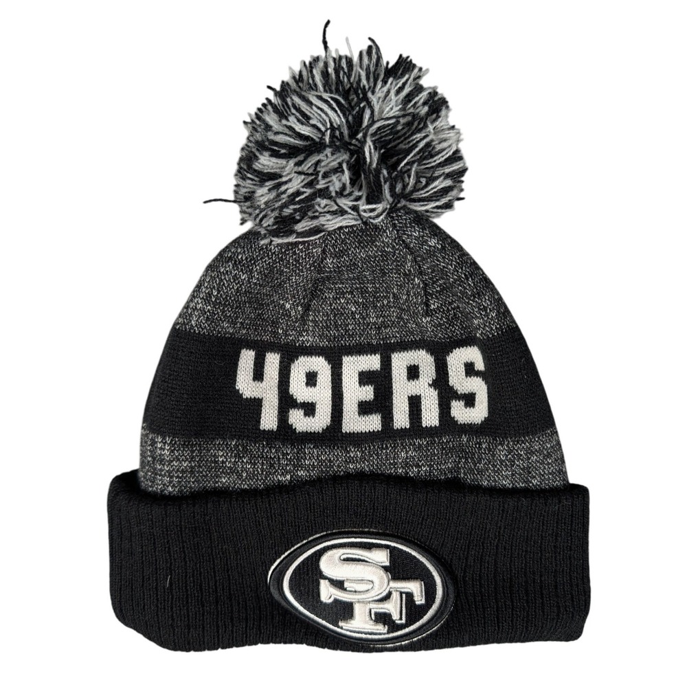 New Era San Francisco 49ers Beanie Adult OSFM Black Gray Pom Knit Excellent